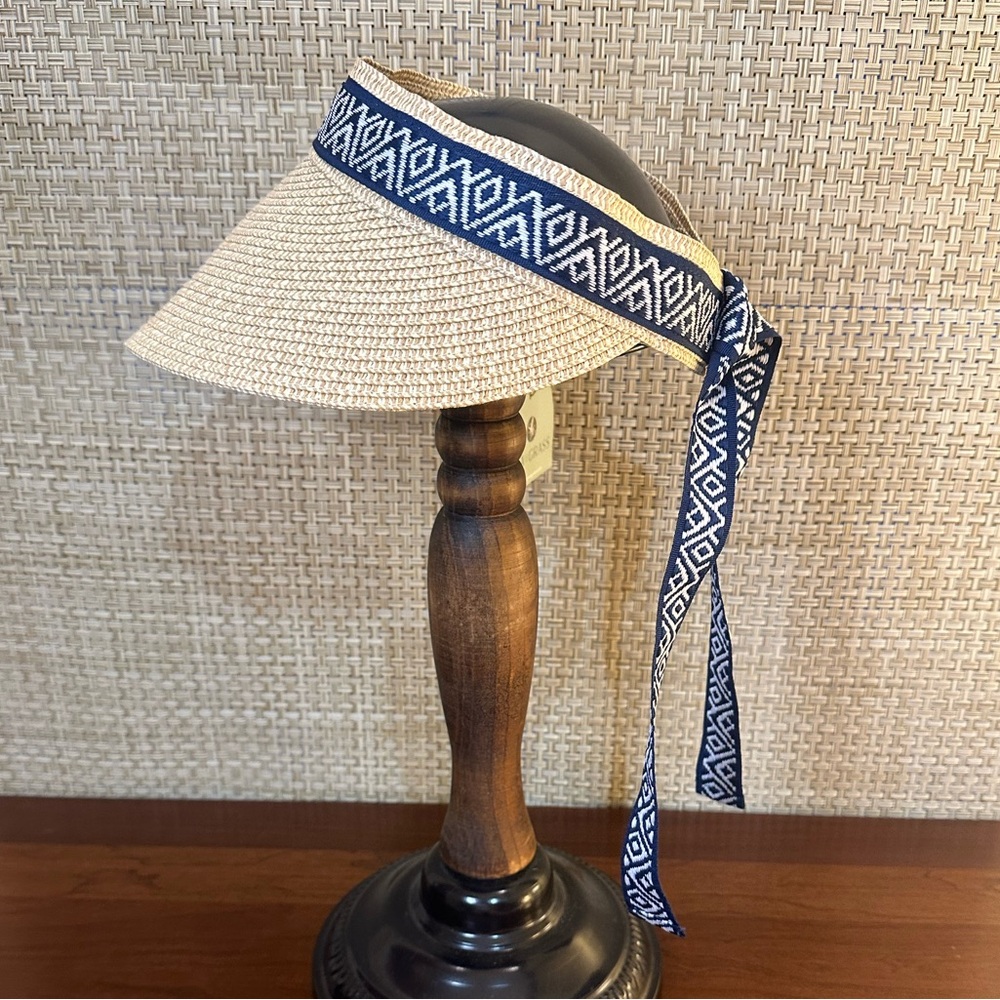 🌟HP🌟Adjustable Two Tone Paper Straw Visor Packable Travel Friendly OSFM